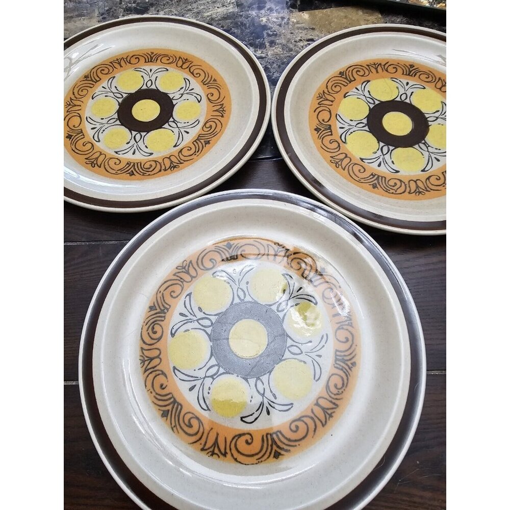 Vista Stoneware Vintage Classic 1970s Design Set Of 3 Dinner Plates 10"